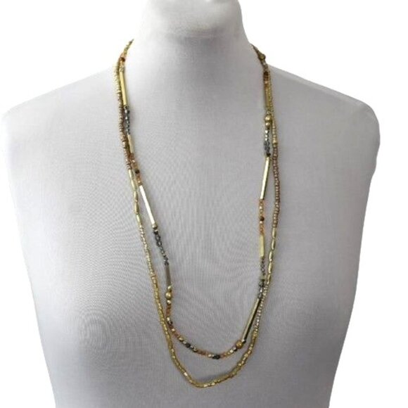 Chicos Binali Necklace Long Double Strand Mixed Beads Gold New Old Stock - Picture 1 of 5